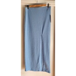 URBAN OUTFITTERS NEW Out From Under Suki Ribbed Maxi Skirt Slit Blue Sz M